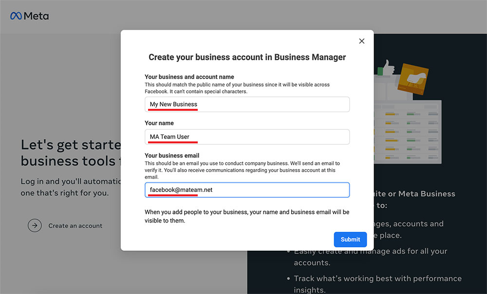 How do I set up a Facebook business manager?